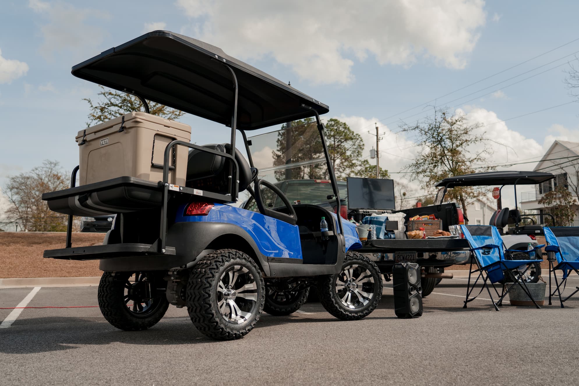 Two Seater Blue Golf Cart with deck | Used Golf Carts for sale | Statesboro Golf Carts